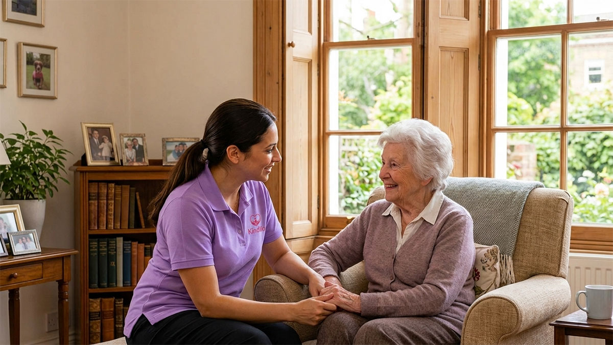 Home carer supporting an older person in their own home in the Richmond upon Thames borough